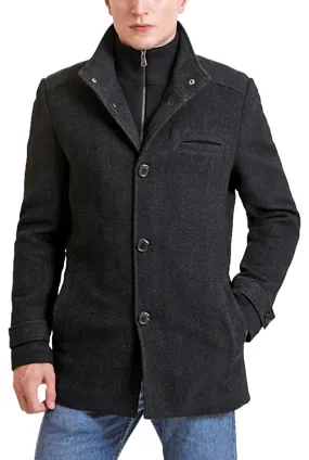 Landing Leathers Men Russell Herringbone Wool Car Coat with Removable Bib