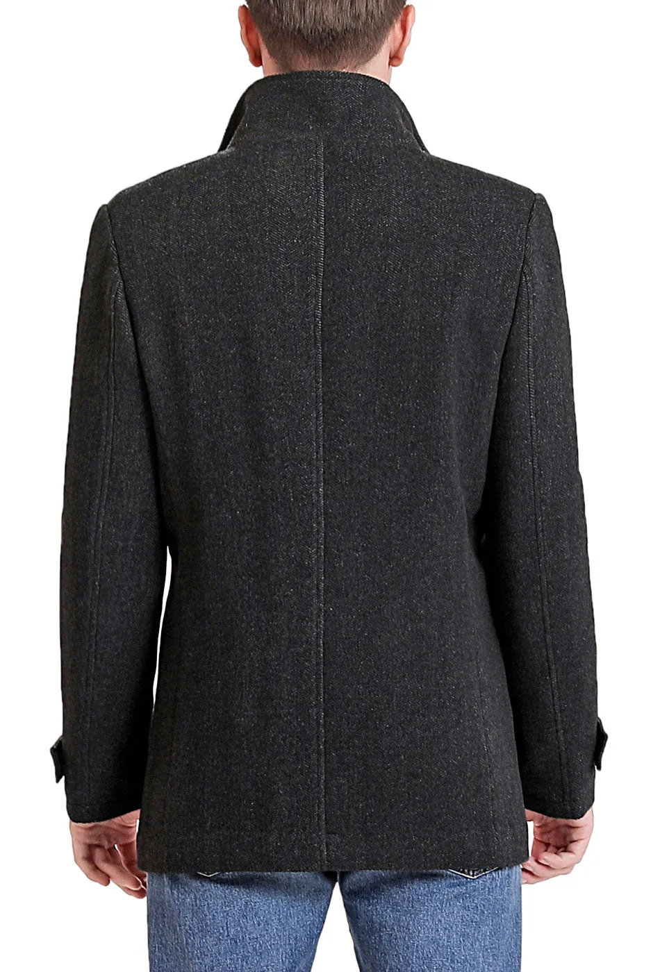 Landing Leathers Men Russell Herringbone Wool Car Coat with Removable Bib