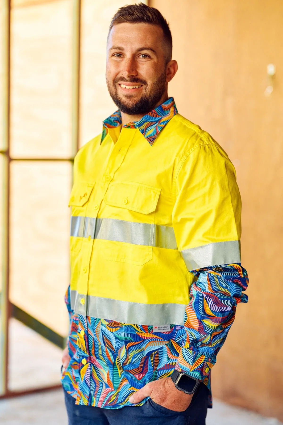 Men's Snazzy Yellow Day/Night Hi Vis 2.0 Full Button Work Shirt