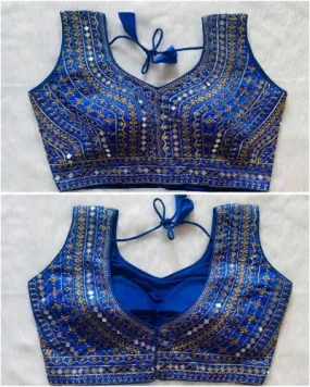 Mirror Embroidery Sleeveless Readymade Sequin Saree Blouse