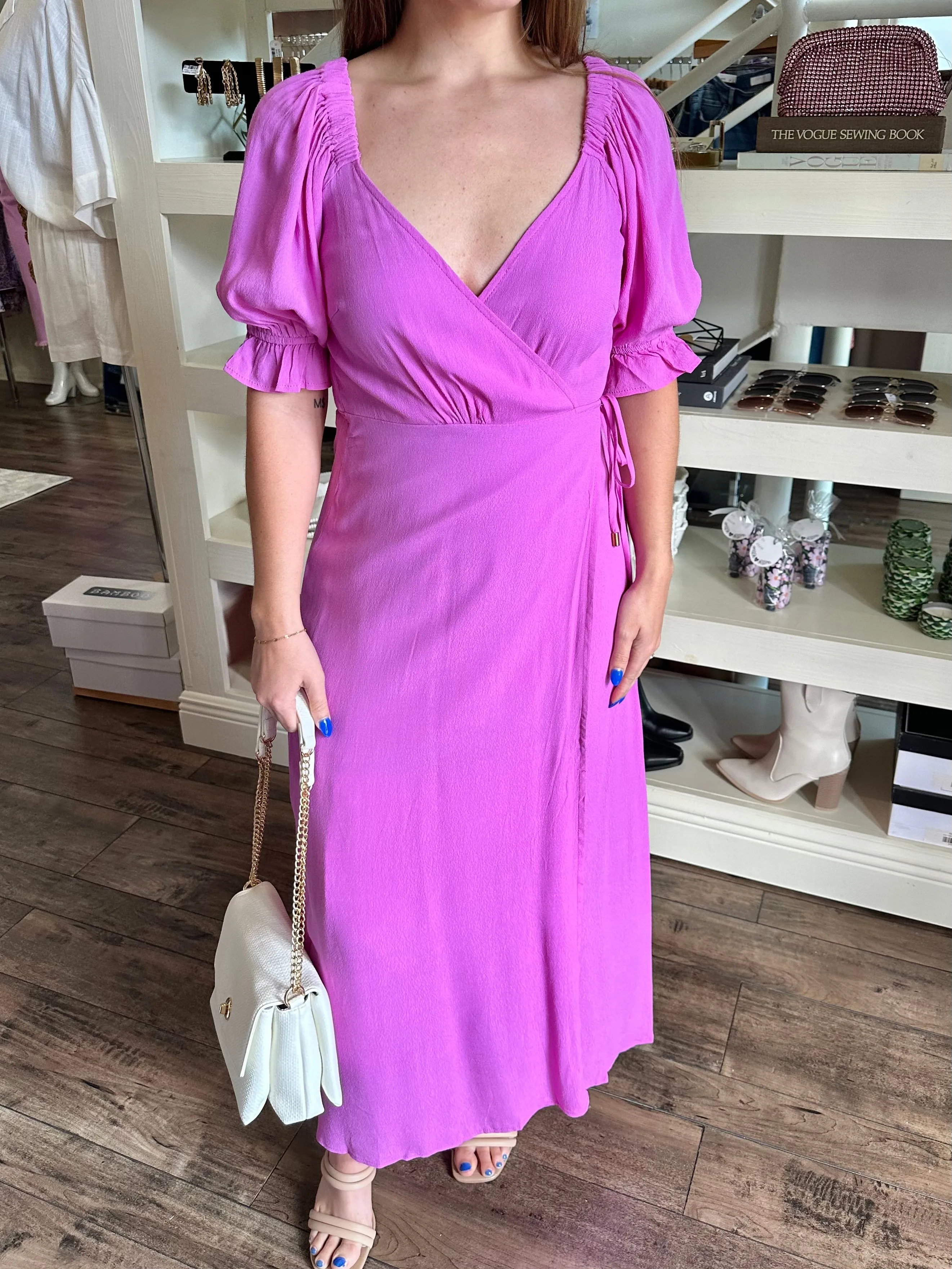 Orchid Puff Wrap Dress