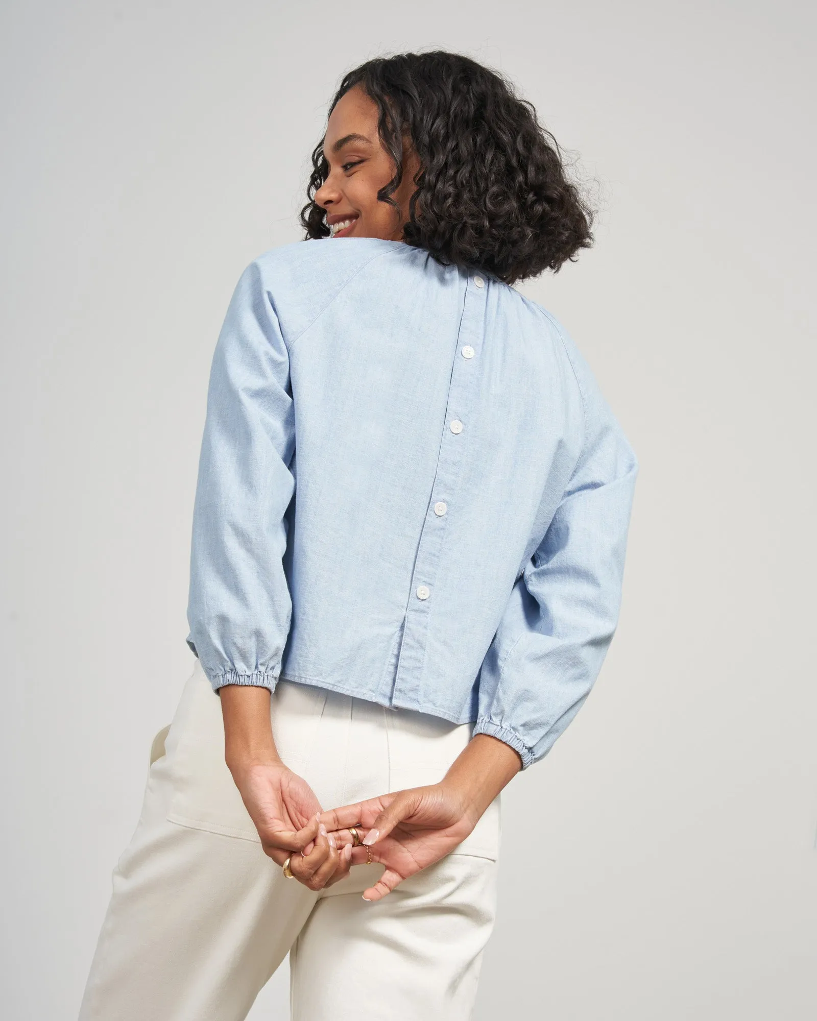 Organic Chambray Peasant Blouse