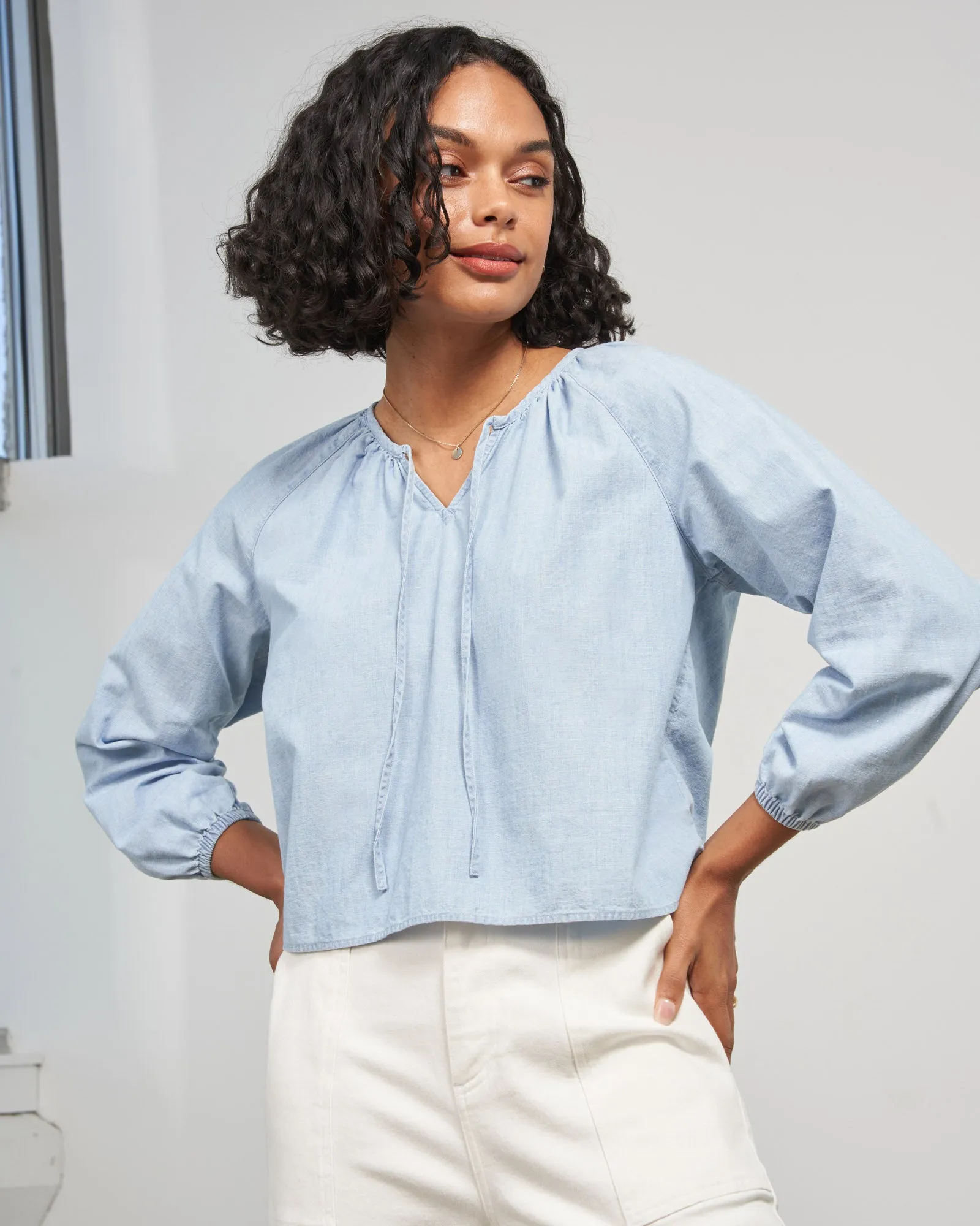 Organic Chambray Peasant Blouse