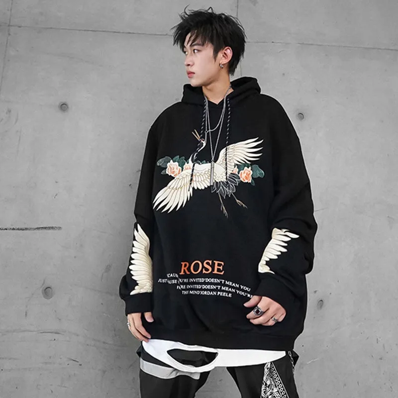 Oversized pullover Crane kanji hoodie