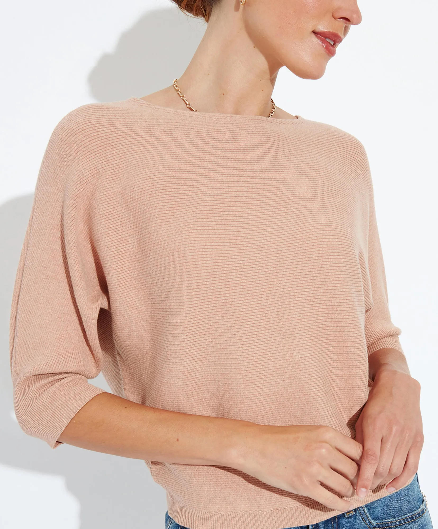 Ribbed 3/4 Sleeve Pullover