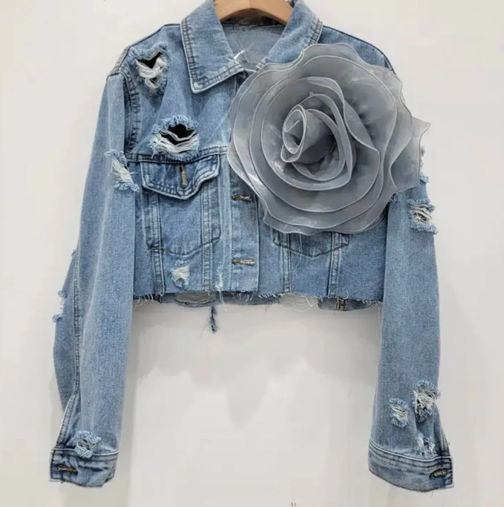 Rosette Distressed Jean JAcket