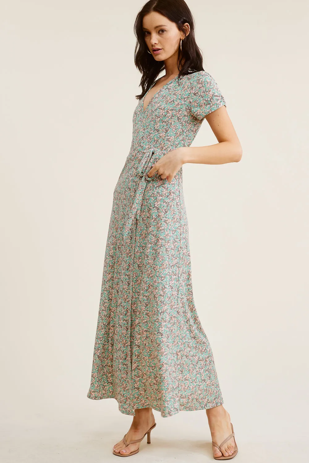 Sage Floral Wrap Dress