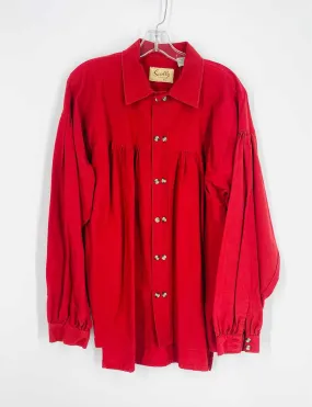 Scully Size L Red Pleated Cotton Blouse Blouse