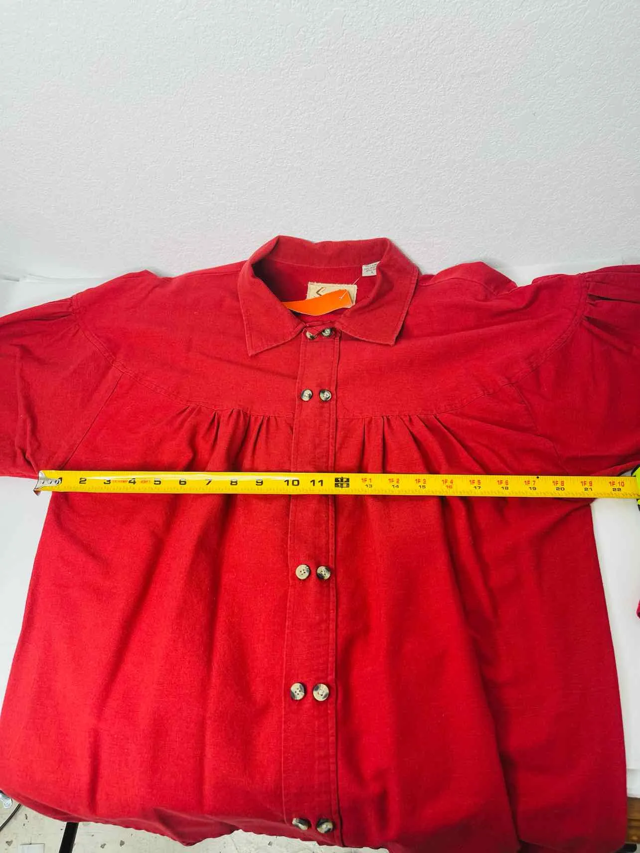 Scully Size L Red Pleated Cotton Blouse Blouse