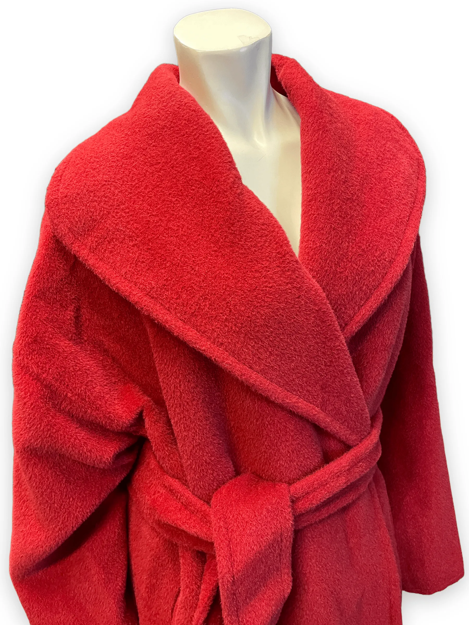 Sonia Rykiel Fluffy Red Alpaca Blend Robe Style Coat Made in France Size M