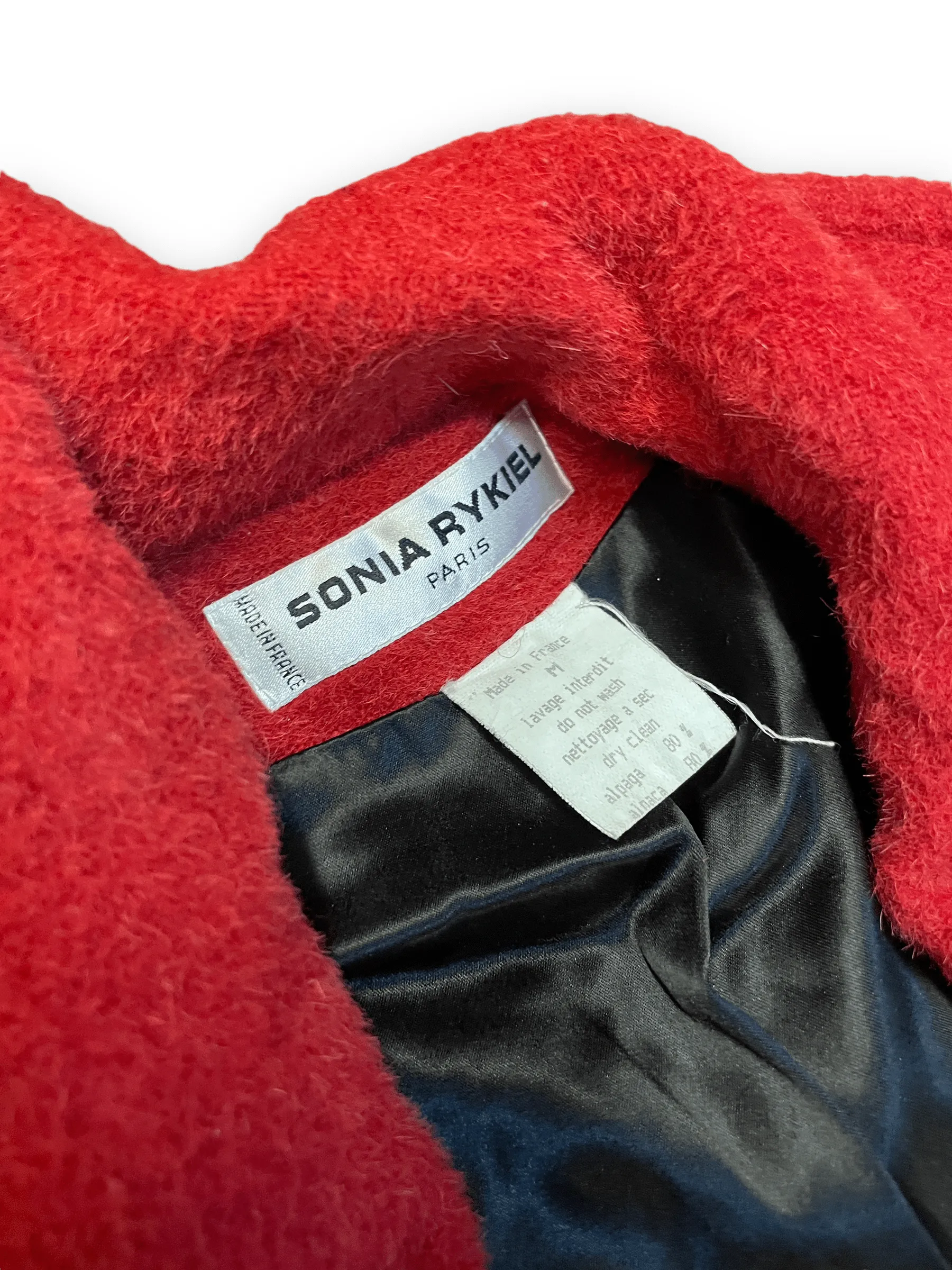 Sonia Rykiel Fluffy Red Alpaca Blend Robe Style Coat Made in France Size M