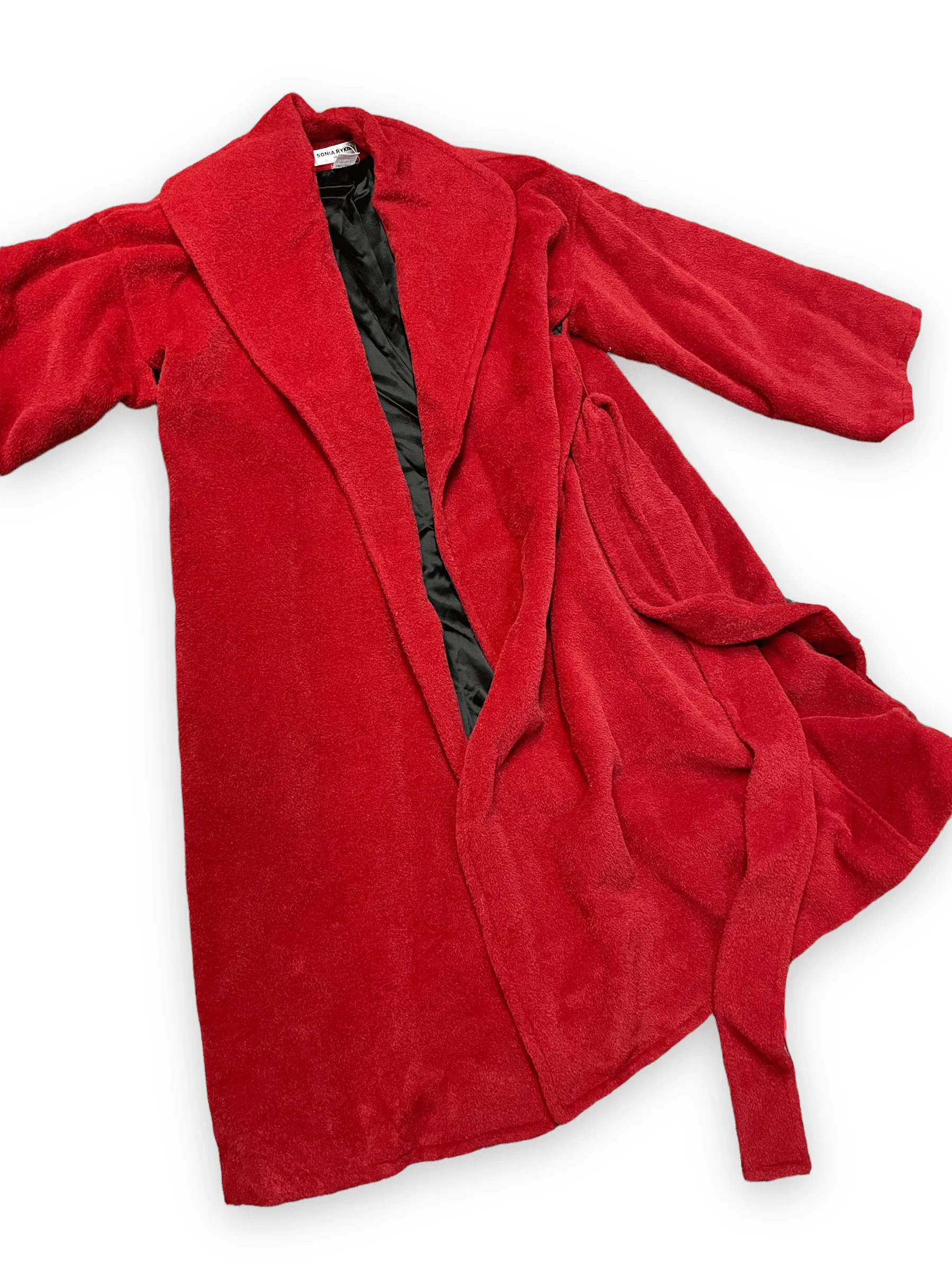 Sonia Rykiel Fluffy Red Alpaca Blend Robe Style Coat Made in France Size M