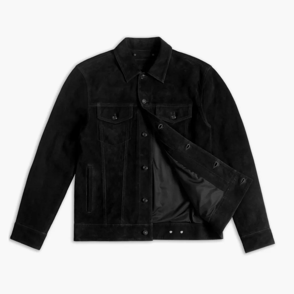 Suede Trucker Jacket | Black