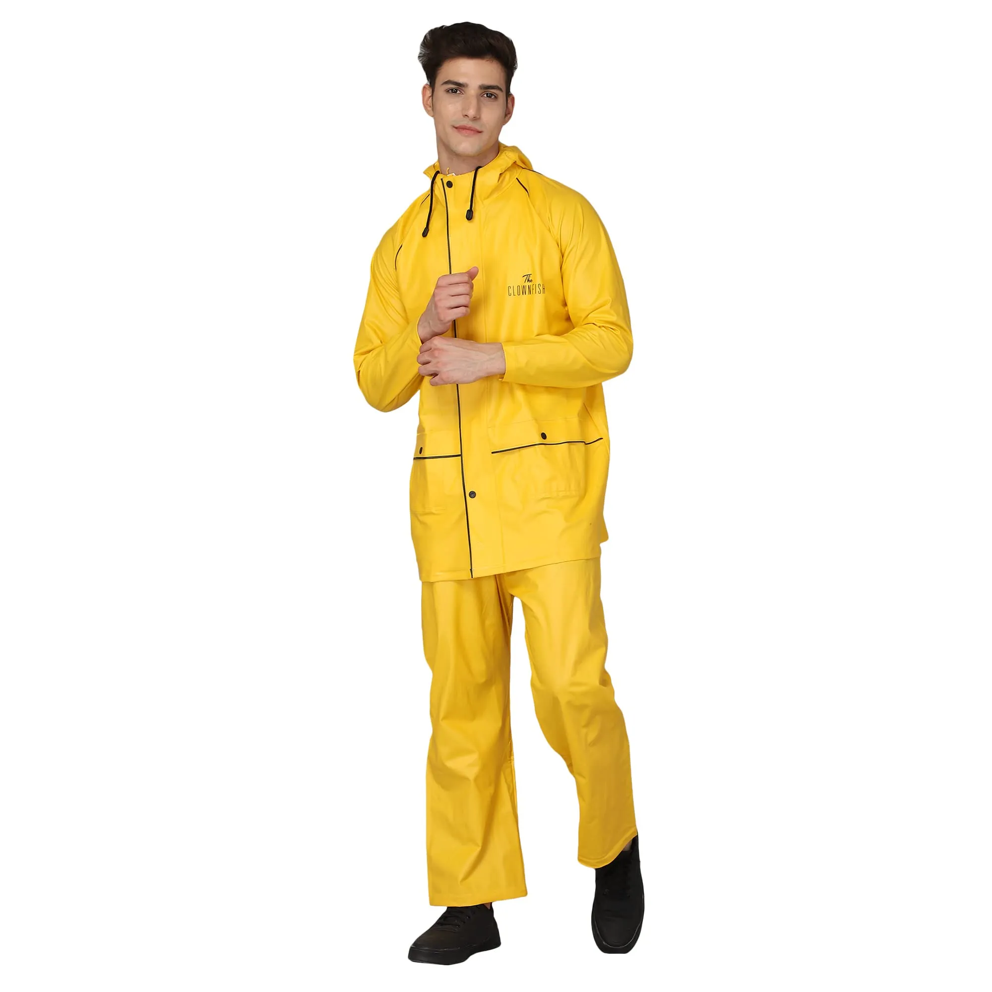 THE CLOWNFISH Azure Series Men's PVC Solid Waterproof Rain coat with Hood Set of Top and Bottom (Sky Blue, X-Large)