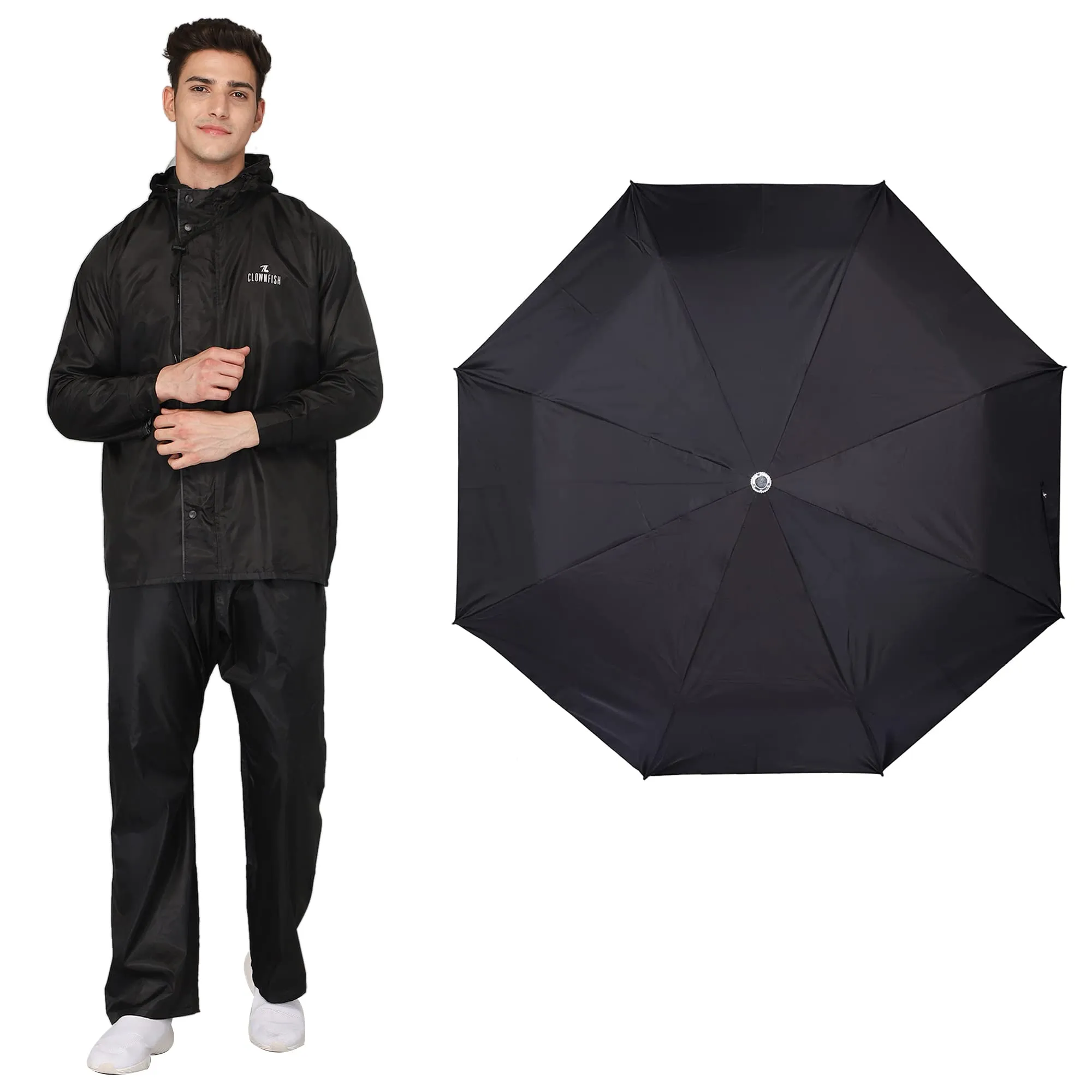 THE CLOWNFISH Combo Of Rain Coat for Men Waterproof Polyester (Black XL) Umbrella Savior Series 3 Fold Waterproof Polyester (Black)