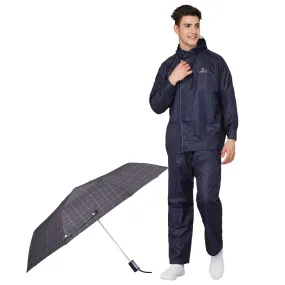 THE CLOWNFISH Combo Of Rain Coat for Men Waterproof Polyester (Blue 3XL) Umbrella 3 Fold Waterproof Pongee (Checks Design- Dark Pink)