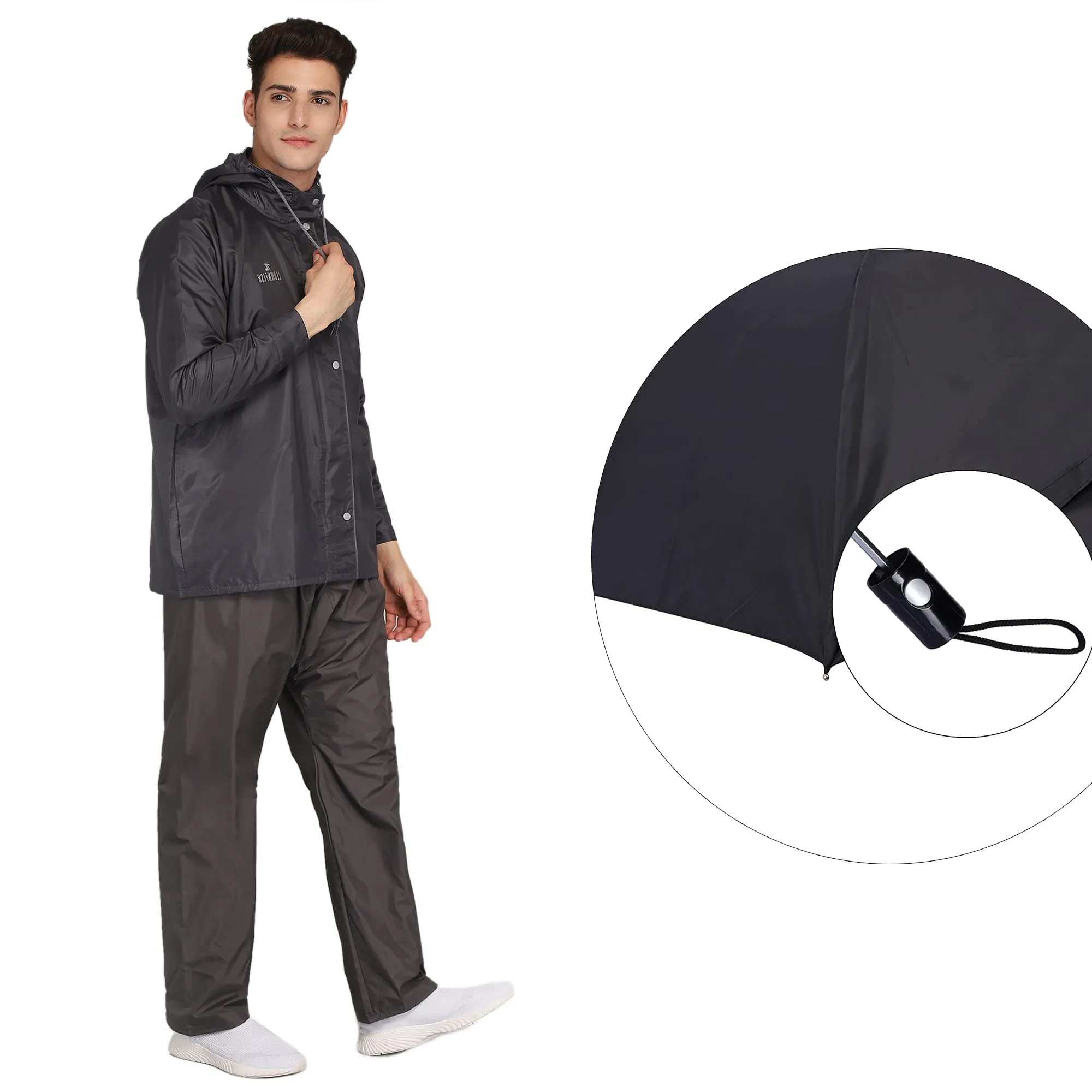 THE CLOWNFISH Combo Of Rain Coat for Men Waterproof Polyester (Grey XL) Umbrella Savior Series 3 Fold Waterproof Polyester (Black)